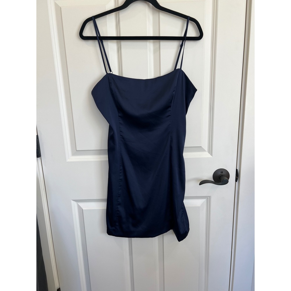 Aritzia Sunday Best Shimmer Satin Spaghetti Strap Mini Dress Blue Size 10